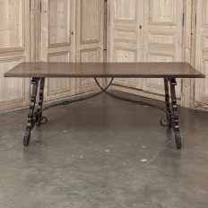 19th Century Spanish Walnut Dining Table with Wrought Iron
