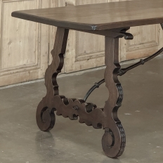 19th Century Spanish Walnut Dining Table with Wrought Iron