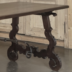 19th Century Spanish Walnut Dining Table with Wrought Iron