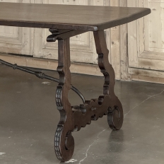 19th Century Spanish Walnut Dining Table with Wrought Iron