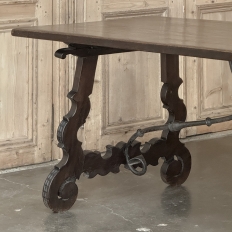 19th Century Spanish Walnut Dining Table with Wrought Iron
