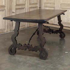 19th Century Spanish Walnut Dining Table with Wrought Iron