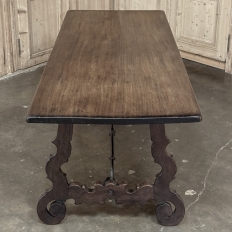 19th Century Spanish Walnut Dining Table with Wrought Iron