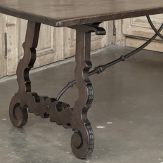 19th Century Spanish Walnut Dining Table with Wrought Iron