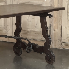 19th Century Spanish Walnut Dining Table with Wrought Iron