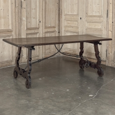 19th Century Spanish Walnut Dining Table with Wrought Iron