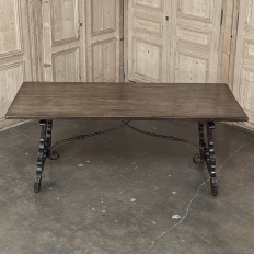 19th Century Spanish Walnut Dining Table with Wrought Iron