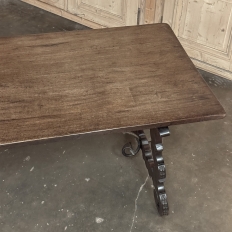 19th Century Spanish Walnut Dining Table with Wrought Iron