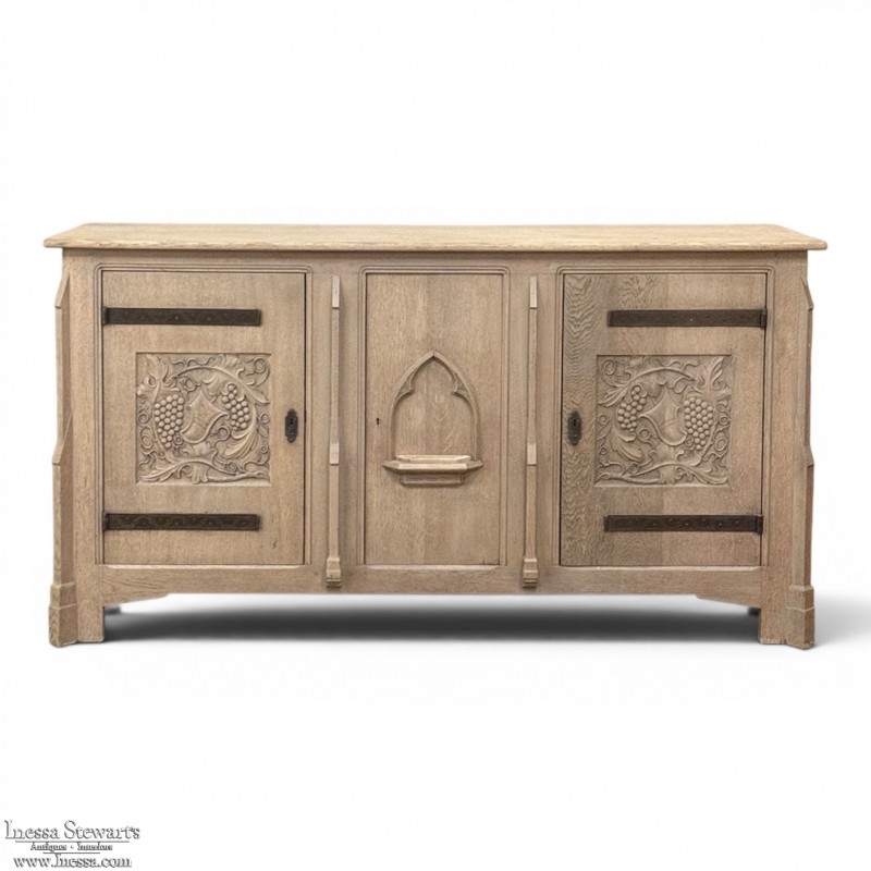 Antique Gothic Revival Stripped Oak Buffet