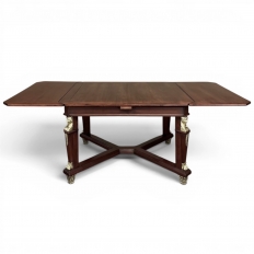 Antique French Empire Mahogany Draw Leaf Dining Table with Bronze Mounts