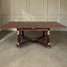 Antique French Empire Mahogany Draw Leaf Dining Table with Bronze Mounts