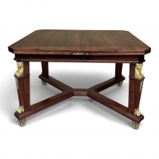 Antique French Empire Mahogany Draw Leaf Dining Table with Bronze Mounts