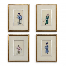 Set of Four Framed 18th Century Japanese Hand-Painted Figures