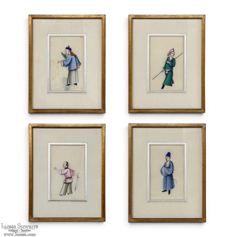 Set of Four Framed 18th Century Japanese Hand-Painted Figures