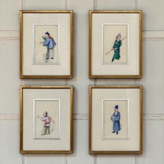 Set of Four Framed 18th Century Japanese Hand-Painted Figures