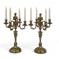 Pair of French Napoleon III Period Louis XVI Bronze Candelabra