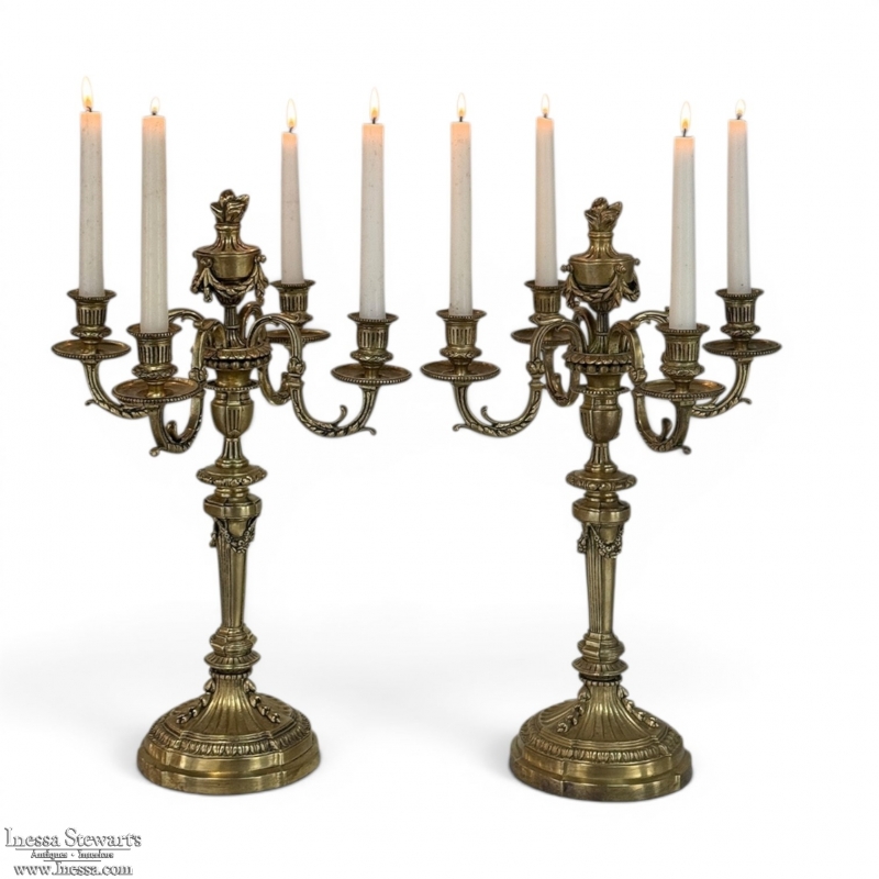 Pair of French Napoleon III Period Louis XVI Bronze Candelabra