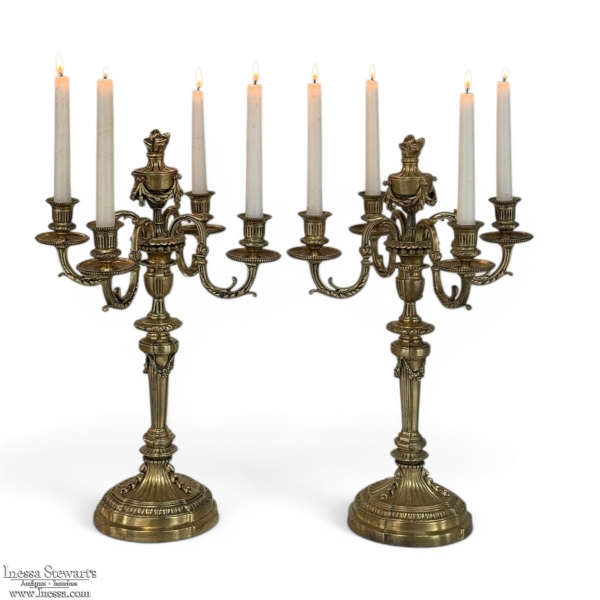 Pair of French Napoleon III Period Louis XVI Bronze Candelabra