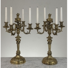 Pair of French Napoleon III Period Louis XVI Bronze Candelabra