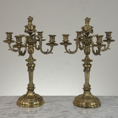 Pair of French Napoleon III Period Louis XVI Bronze Candelabra