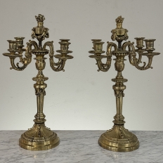 Pair of French Napoleon III Period Louis XVI Bronze Candelabra
