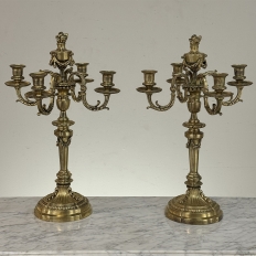 Pair of French Napoleon III Period Louis XVI Bronze Candelabra