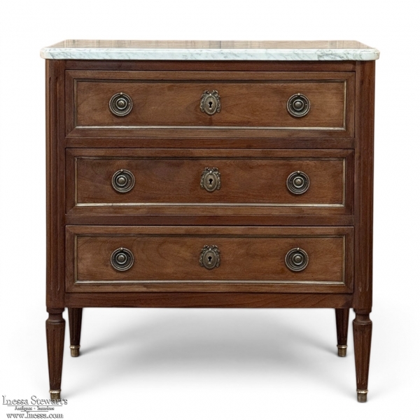 French Louis XVI Mahogany Marble Top Commode