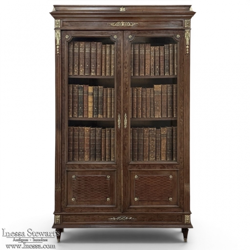 19th Century French Louis XVI Bookcase in Acajou Moucheté Mahogany