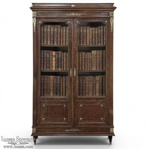 19th Century French Louis XVI Bookcase in Acajou Mouchet&eacute; Mahogany