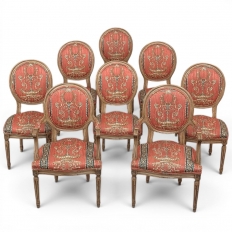 Set of 8 French Louis XVI Fruitwood Dining Chairs includes 2 Armchairs