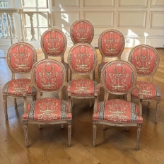 Set of 8 French Louis XVI Fruitwood Dining Chairs includes 2 Armchairs