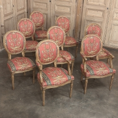 Set of 8 French Louis XVI Fruitwood Dining Chairs includes 2 Armchairs