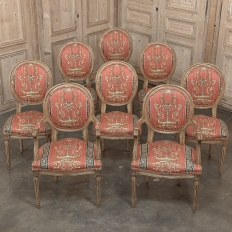 Set of 8 French Louis XVI Fruitwood Dining Chairs includes 2 Armchairs