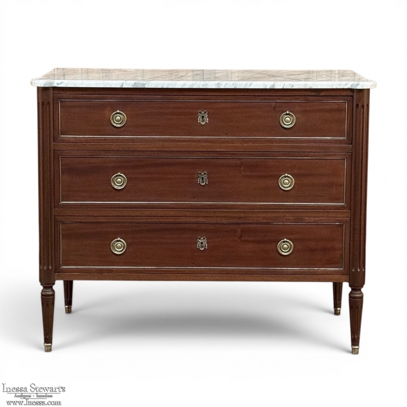 Louis XVI Mahogany Carrara Marble Top Commode