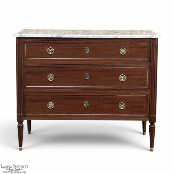 Louis XVI Mahogany Carrara Marble Top Commode