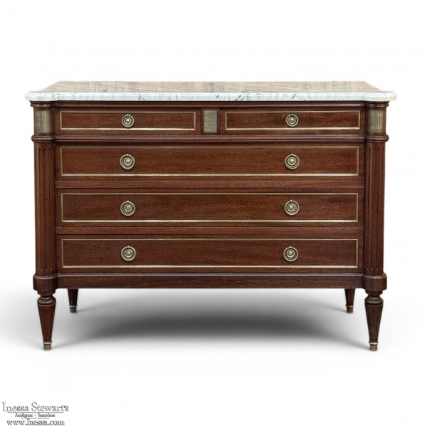 French Louis XVI Mahogany Commode with Carrara Marble Top