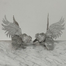 Pair French Silver Plated Brass Rooster Bookends ~ Decorative Figures