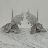 Pair French Silver Plated Brass Rooster Bookends ~ Decorative Figures