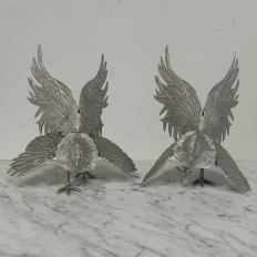 Pair French Silver Plated Brass Rooster Bookends ~ Decorative Figures