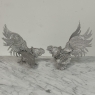 Pair French Silver Plated Brass Rooster Bookends ~ Decorative Figures