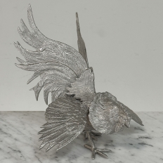 Pair French Silver Plated Brass Rooster Bookends ~ Decorative Figures