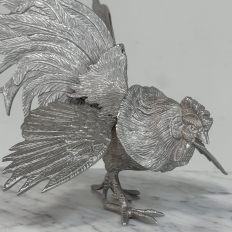 Pair French Silver Plated Brass Rooster Bookends ~ Decorative Figures