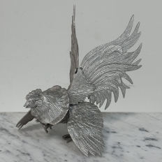 Pair French Silver Plated Brass Rooster Bookends ~ Decorative Figures