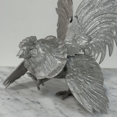 Pair French Silver Plated Brass Rooster Bookends ~ Decorative Figures