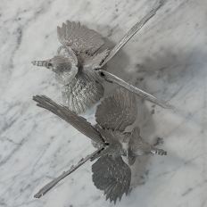 Pair French Silver Plated Brass Rooster Bookends ~ Decorative Figures