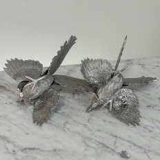 Pair French Silver Plated Brass Rooster Bookends ~ Decorative Figures