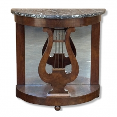 Empire Demilune Lyre Console in Mahogany with St. Anne Marble Top