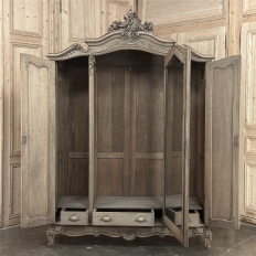 Antique Louis XV Style Stripped Oak Triple Door Armoire
