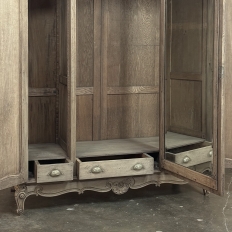 Antique Louis XV Style Stripped Oak Triple Door Armoire