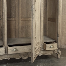 Antique Louis XV Style Stripped Oak Triple Door Armoire